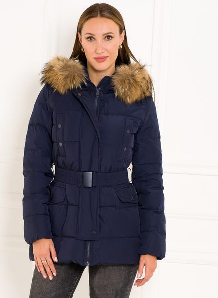 Chaqueta de invierno para mujer con piel de zorro real Due Linee - Azul -