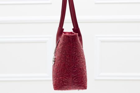 Dámská kožená kabelka přes rameno s květy - vínová -