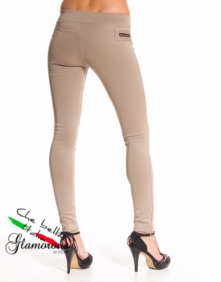 Dámské legíny se zlatým zipem- béžová -