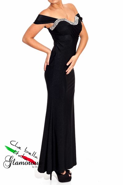 Spoločenské šaty dlhé čierne s kamienkami -