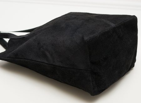 Dámska kožená kabelka shopper semiš - čierna -