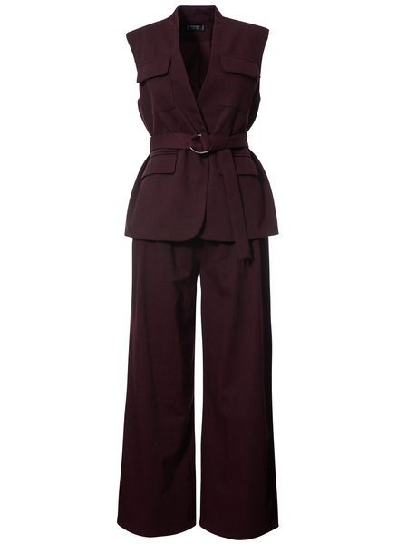 Compleu damă vestă și pantaloni burgundy jeans -