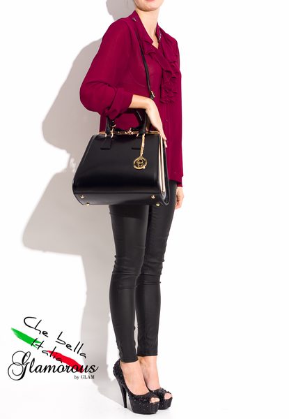 Dámská kožená kabelka kufřík - černá -