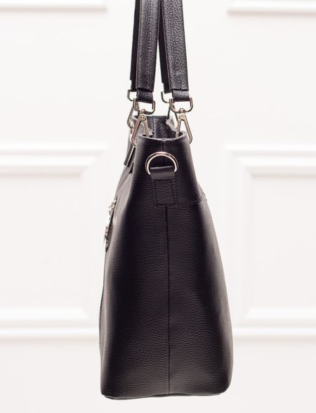 Dámská kožená kabelka se zipem stříbrné zapínání - černá -