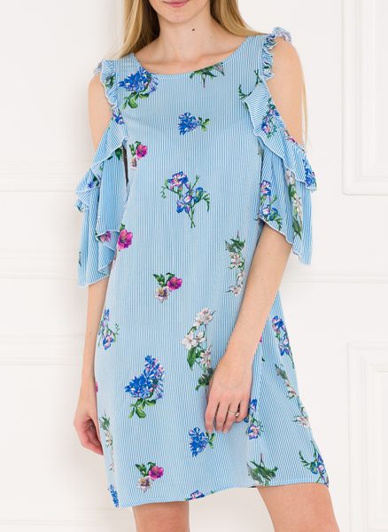 Dámske prúžkované oversize šaty modré -