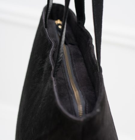 Borsa a spalla da donna in pelle Due Linee - Nero -