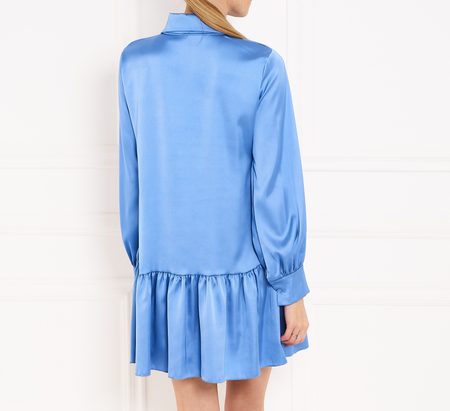 Dámske lesklé šaty s dlhým rukávom - svetlo modrá -
