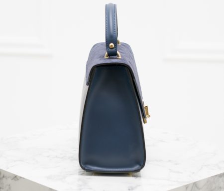 Elegantní kabelka do ruky kombinace kůže semiš - tmavě modrá -
