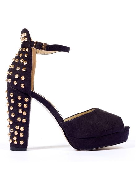 Páskové lodičky černé s ostny semišové