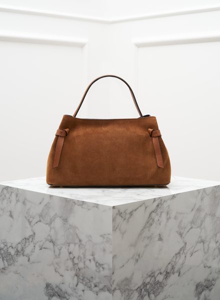 Kožená kabelka z broušené kůže do ruky hnědá -