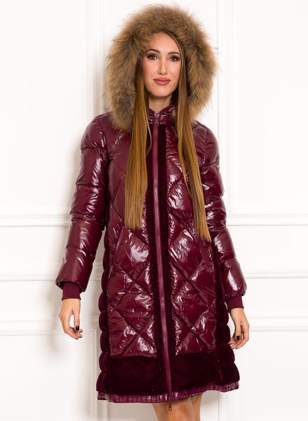Women's winter jacket with real fox fur Due Linee - Wine -