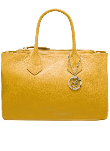 Dámská velká kabelka do ruky se stříbrným kováním - žlutá -