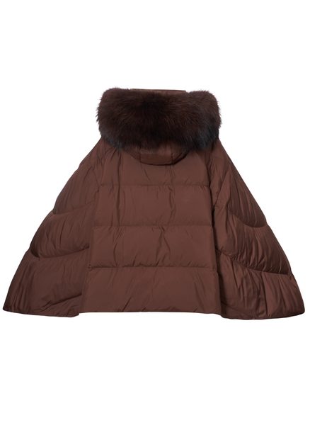 Poncho de puf pentru femei cu blană naturală de raton, maro -
