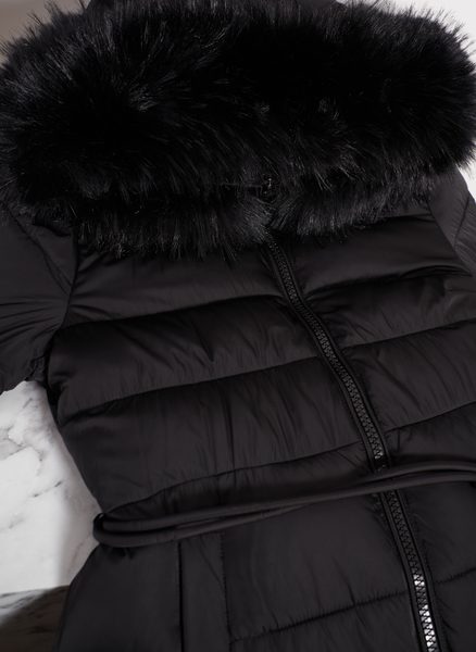 Geacă de iarnă pentru femei cu blană, neagră -