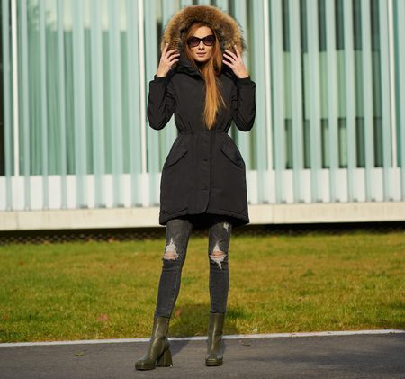 Winter jacket with real fox fur Due Linee - Black -