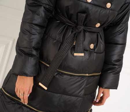 Zimní bunda s ozdobými knoflíky a zipy černá -