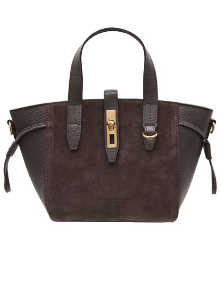 Dámská kožená kabelka do ruky z broušené kůže tmavě hnědá -