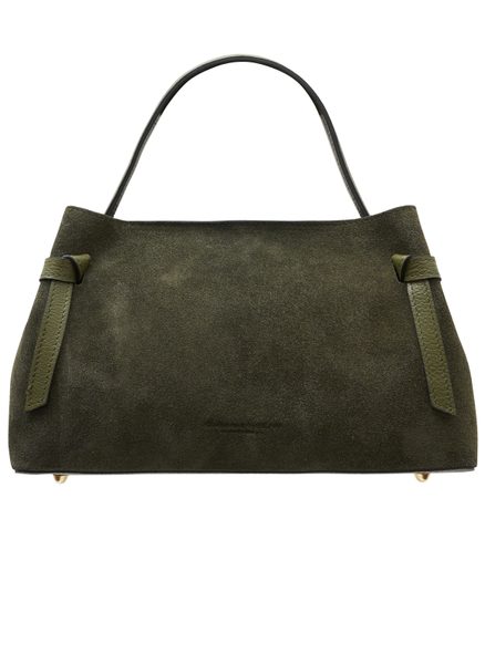 Kožená kabelka z broušené kůže do ruky tmavě zelená -