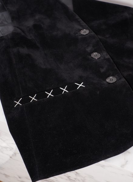 Compleu elegant flock vestă și pantaloni scurți negru -