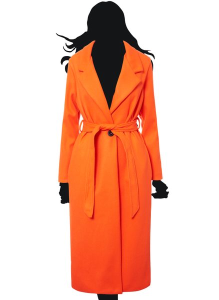 Dámský oversize flaušový kabát s vázáním oranžový -