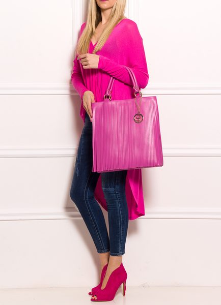 Dámska kožená kabelka so strapcami - ružová -