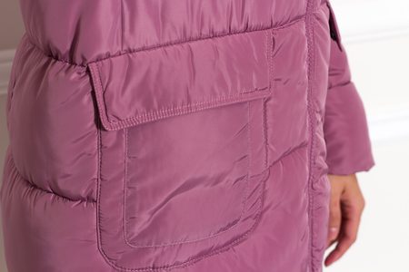 Dámska zimná bunda dlhá s pravou líškou a cvoky ružová -