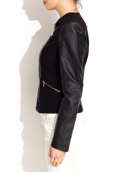 Jarní dámská koženková bunda - černá -