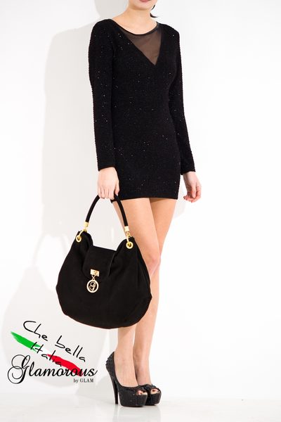 Dámska kožená kabelka - brúsená koža - čierna -