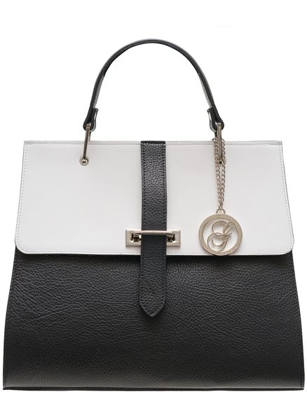 Dámske luxusné kabelka do ruky strieborné zapínanie čierno - biela -