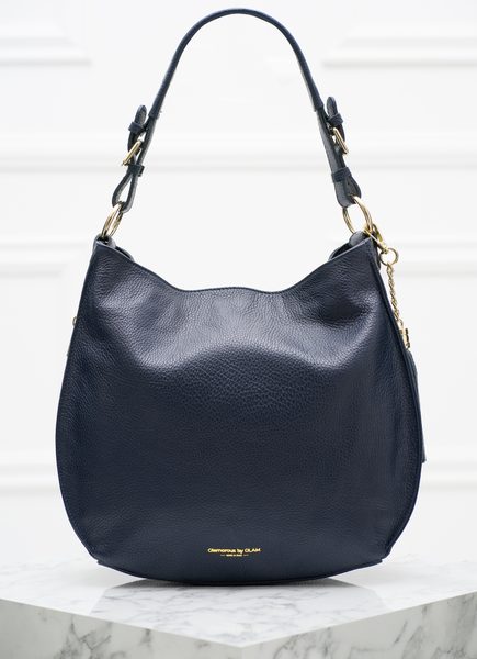 Dámská kožená kabelka přes rameno se zlatým kováním - tmavě modrá -