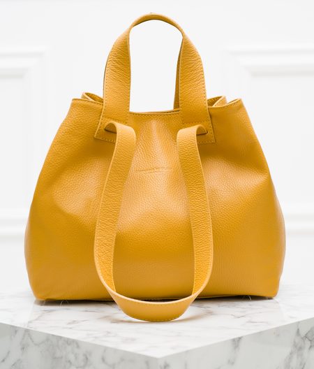 Kožená veľká kabelka s krátkym a dlhým pútkom - žltá -