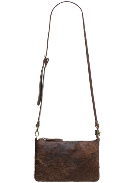 Dámska kožená kabelka s kožušinou - tmavohnedá -