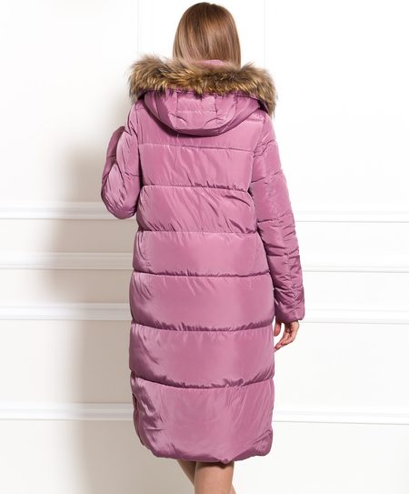 Dámska zimná bunda dlhá s pravou líškou a cvoky ružová -