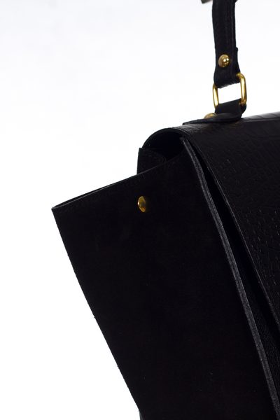 GbyG luxusná kožená kabelka čierna so semišom -