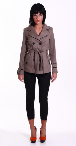 -65% Dámský jarní kabát hnědý -