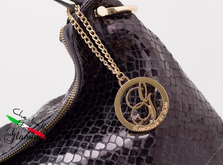 Kožená kabelka s hadím vzorom a zipsom - sivá -