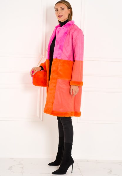 Dámský oboustranný kabát růžovo - oranžová