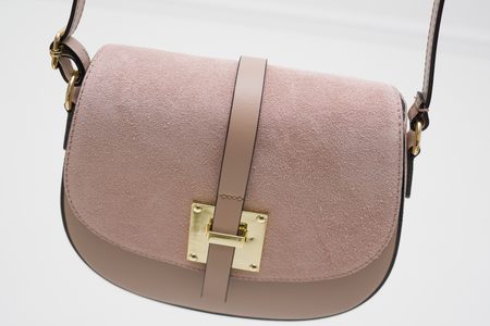 Dámská kožená crossbody kabelka kombinace semiš - světle růžová -