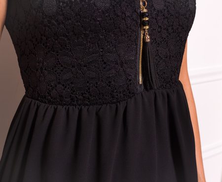 Dámske šifónové šaty s čipkou so zipsom - čierna -