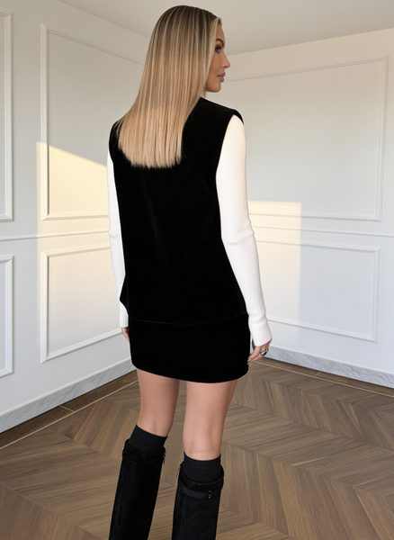 Compleu elegant flock vestă și pantaloni scurți negru -