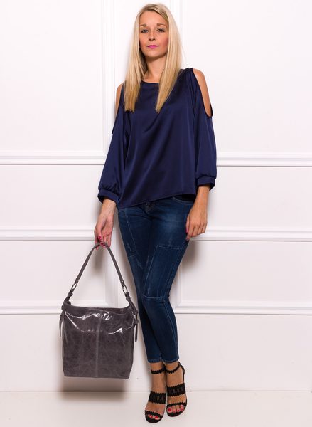 Dámska kožená kabelka sivá mäkká lesklá -