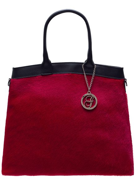 Dámske luxusné kožená kabelka so srsťou - červená -