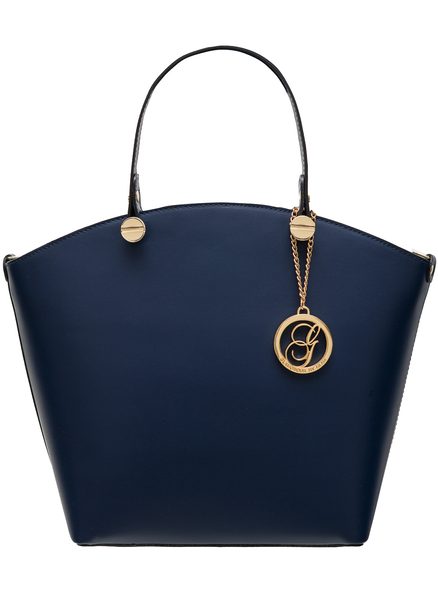 Kožená kabelka do ruky se zlatými kroužky - tmavě modrá -