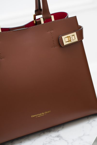 Dámská exkluzivní kabelka se zlatými detaily - hnědá -