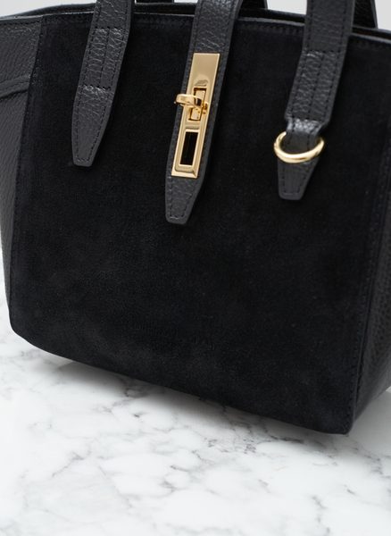 Dámská kožená kabelka do ruky z broušené kůže černá -