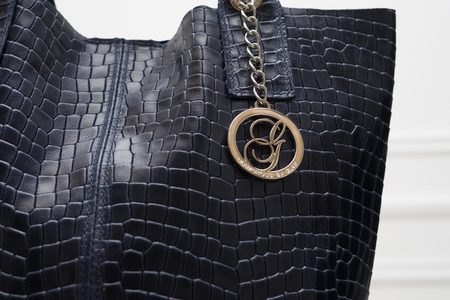 Dámska kožená kabelka shopper hadí vzor - tmavá modrá -