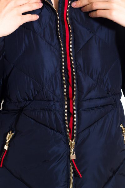 Dámská zimní bunda s červeným okrajem - tmavě modrá -