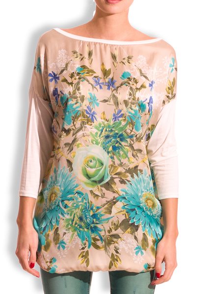 Tunika motiv květiny béžová -