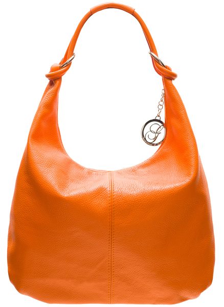Dámska kožená kabelka cez rameno s kruzky - oranžová -