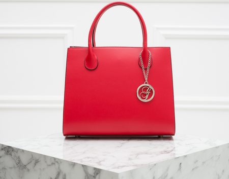 Dámská kožená kabelka do ruky s barevnými boky - červená -